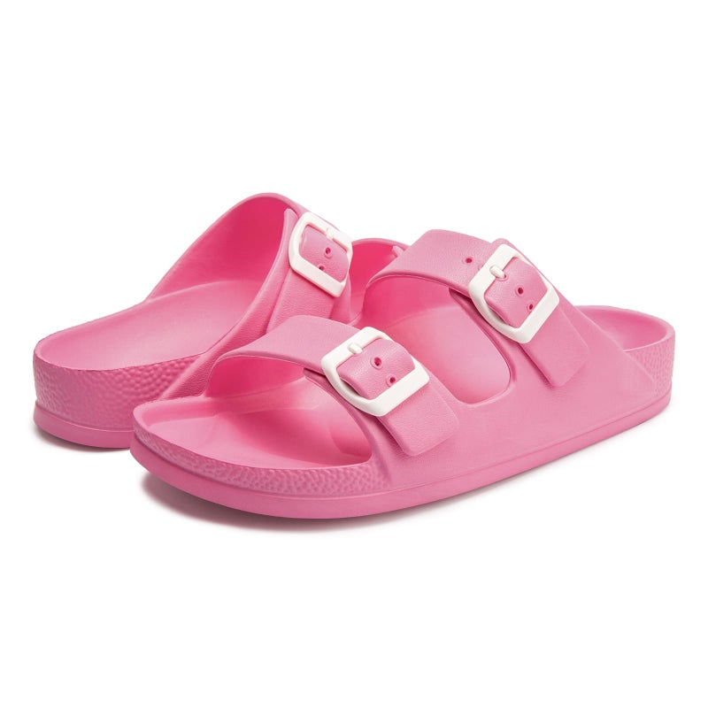 FUNKYMONKEY Women's Comfort Slides Double Buckle Adjustable EVA Flat Sandals (9 M US/Women, Fuxia) - Image 5